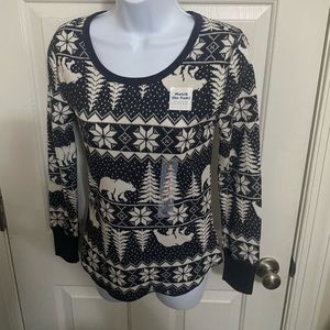 NWT Old Navy Soft Thermal Knit Tee Shirt Women Pajama Top Long Sleeve Fair Isle